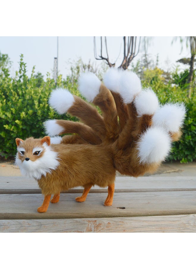 Generic - Simulation Fox Doll Nine-tailed Fox Ornaments Identical Model Plush Toy Animal Doll Home Decorations-Color:Rabbit Fur White Nine-tailed Fox Length 23cm High 13cm Tail 19cm - Image 1