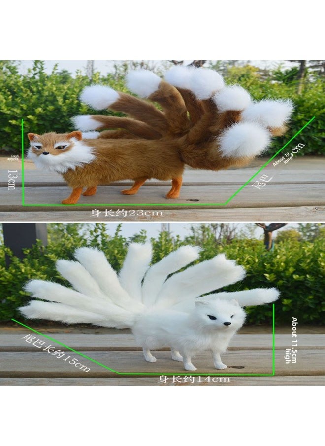 Generic - Simulation Fox Doll Nine-tailed Fox Ornaments Identical Model Plush Toy Animal Doll Home Decorations-Color:Rabbit Fur White Nine-tailed Fox Length 23cm High 13cm Tail 19cm - Image 1