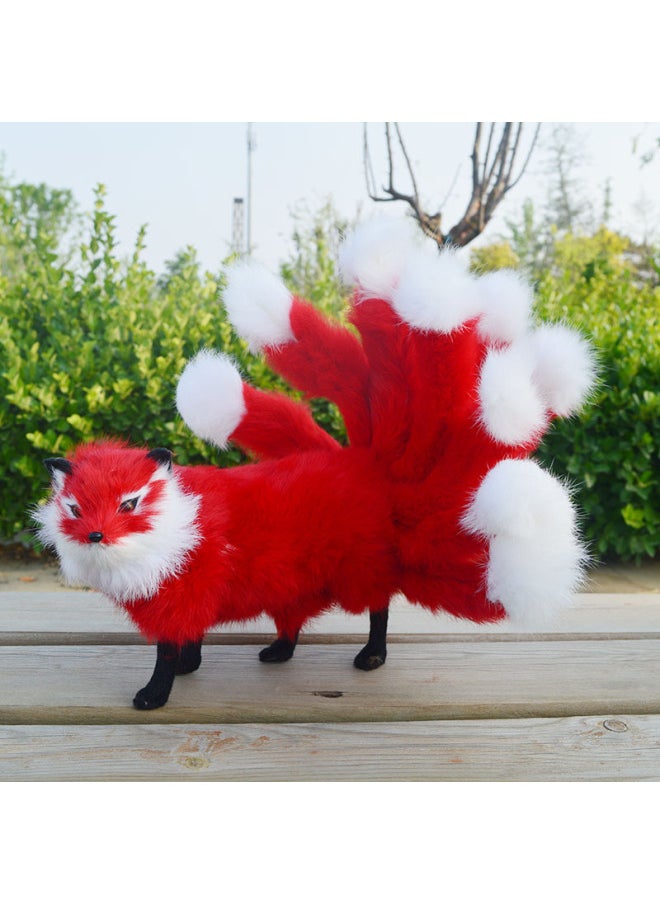 Generic - Simulation Fox Doll Nine-tailed Fox Ornaments Identical Model Plush Toy Animal Doll Home Decorations-Color:Rabbit Fur White Nine-tailed Fox Length 23cm High 13cm Tail 19cm - Image 1