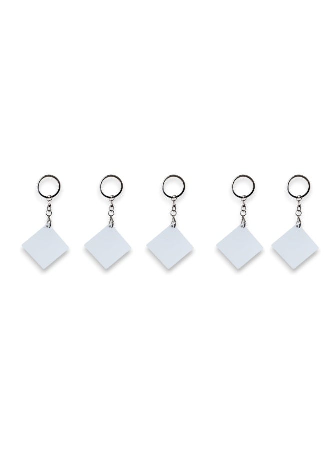 Square Sublimation Keychain Blanks Set of 5, White Double-Sided MDF Key Rings for Custom Photo Printing, DIY Personalized Gifts & Heat Transfer Crafts