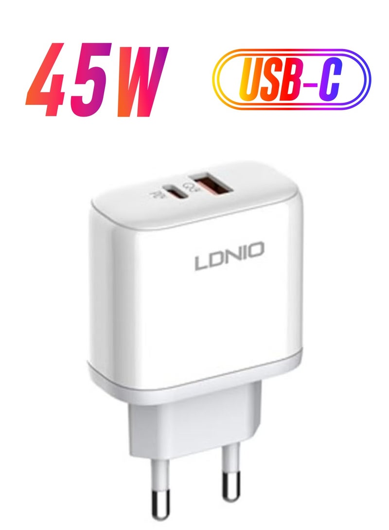 JAJEEK A2526C 45W Type-C USB Mobile Phone Wall Charger – Fast Charging for Smartphones, Tablets, and Laptops, Compact Design, Efficient Power Delivery, White - Image 1