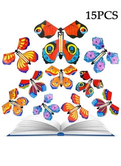GMORO 15 Pieces Magic Fairy Flying Butterfly Rubber Band Powered Wind up Butterfly Toy for Surprise Gift or Party Playing,Bookmark andgreeting Card,Clockwork Butterfly Toy  - Image 1