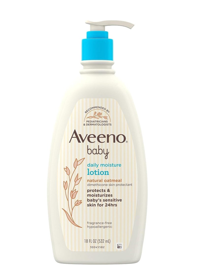 Aveeno Baby - لوشن ترطيب يومي من أفينو بيبي للبشرة الحساسة مع دقيق الشوفان الغروي الطبيعي والدايميثيكون وعطر مضاد للحساسية وخالي من الفثالات والبارابين، 18 أونصة سائلة، قد تختلف العبوة - Image 1