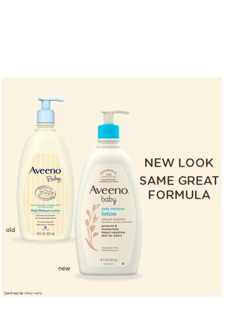 Aveeno Baby - لوشن ترطيب يومي من أفينو بيبي للبشرة الحساسة مع دقيق الشوفان الغروي الطبيعي والدايميثيكون وعطر مضاد للحساسية وخالي من الفثالات والبارابين، 18 أونصة سائلة، قد تختلف العبوة - Image 1