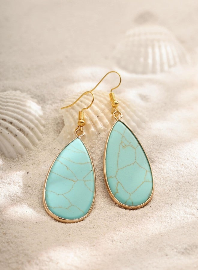 MINACHI Created Turquoise Earrings for Women, Bohemian Created Turquoise Teardrop Waterdrop Dangle Drop Earrings, Vintage Boho Hippie Jewelry Gift - Image 3