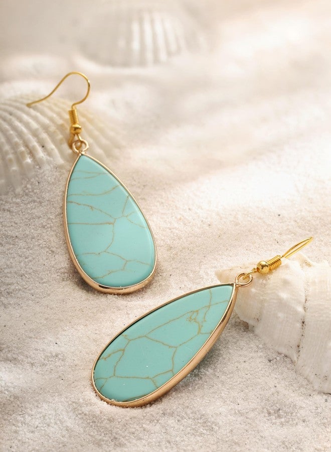 MINACHI Created Turquoise Earrings for Women, Bohemian Created Turquoise Teardrop Waterdrop Dangle Drop Earrings, Vintage Boho Hippie Jewelry Gift - Image 4