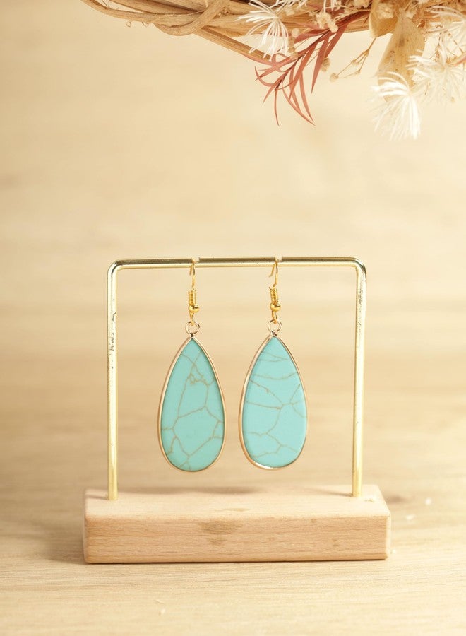 MINACHI Created Turquoise Earrings for Women, Bohemian Created Turquoise Teardrop Waterdrop Dangle Drop Earrings, Vintage Boho Hippie Jewelry Gift - Image 2
