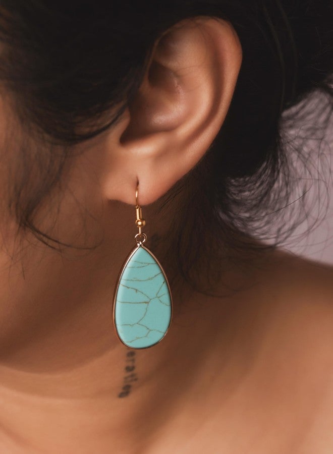 MINACHI Created Turquoise Earrings for Women, Bohemian Created Turquoise Teardrop Waterdrop Dangle Drop Earrings, Vintage Boho Hippie Jewelry Gift - Image 5