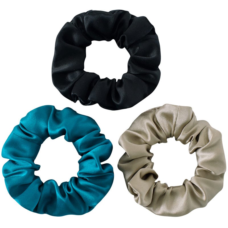 SOBONNY MulberrySilk Scrunchies for Women Hair Ties for Sleep and Night Hair Sleep Women Grils Silk Hair Ties 3 PackBlackTaupePeacock blue