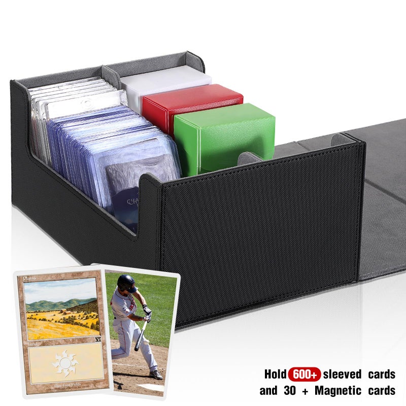 Yexiya 7 Pcs Deck Card Boxes for Trading Cards, 1 Leather Deck Storage Box with 6 Plastic Trading Card Storage Box for Playing Cards(Black, Gray) - Image 4