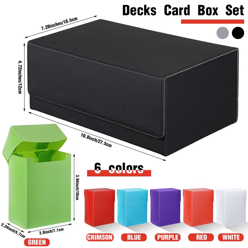 Yexiya 7 Pcs Deck Card Boxes for Trading Cards, 1 Leather Deck Storage Box with 6 Plastic Trading Card Storage Box for Playing Cards(Black, Gray) - Image 2