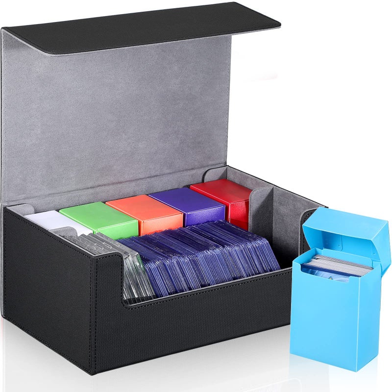 Yexiya 7 Pcs Deck Card Boxes for Trading Cards, 1 Leather Deck Storage Box with 6 Plastic Trading Card Storage Box for Playing Cards(Black, Gray) - Image 1