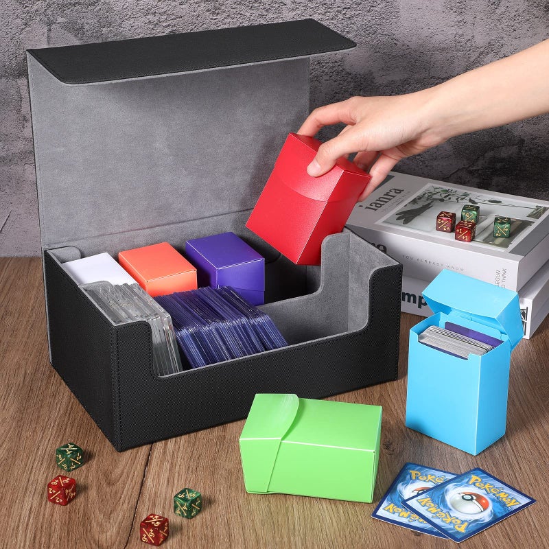 Yexiya 7 Pcs Deck Card Boxes for Trading Cards, 1 Leather Deck Storage Box with 6 Plastic Trading Card Storage Box for Playing Cards(Black, Gray) - Image 3