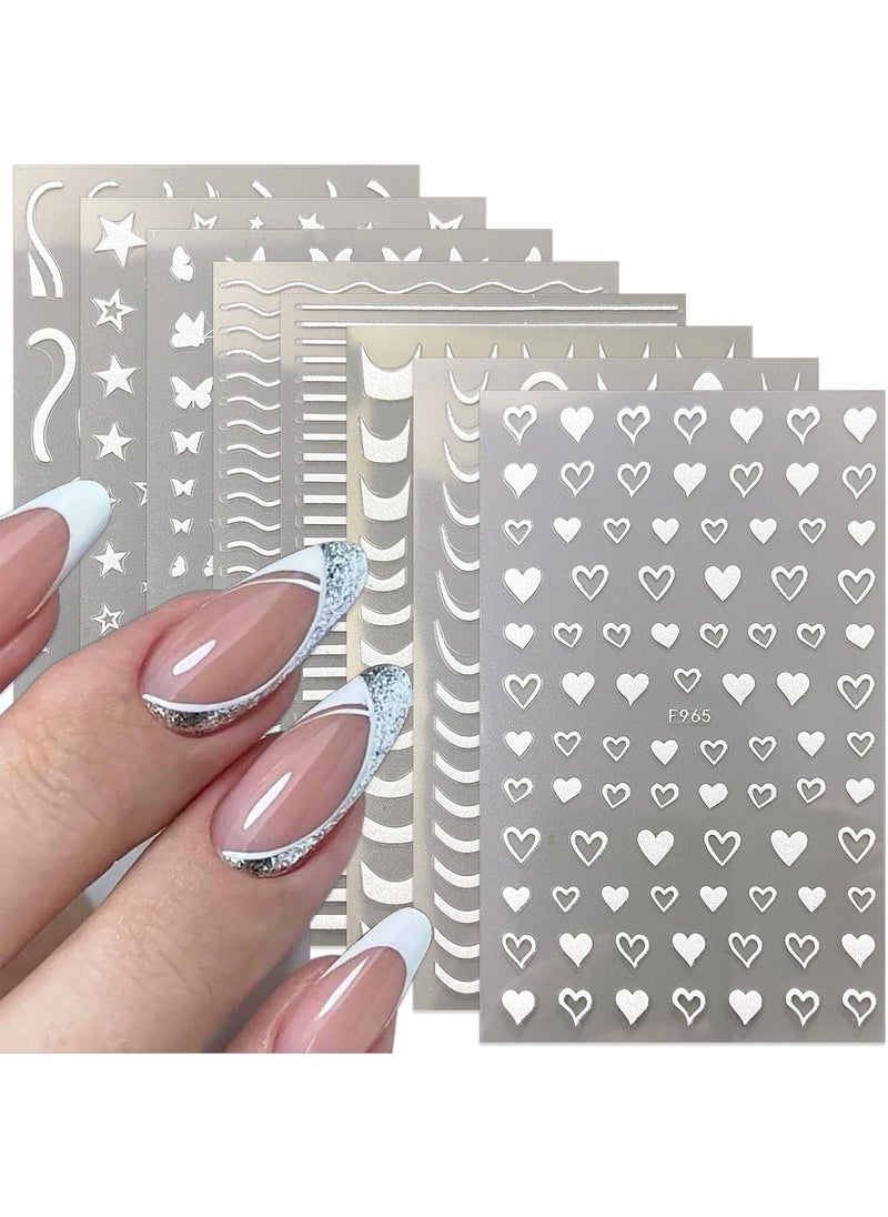 DANNEASY - DANNEASY 8 Sheets White Nail Art Stickers French Tips Stripe Nail Stickers Holographic Nail Decals Self-Adhesive Nail Design Stickers Manicure Sticker Nail Decoration for Acrylic Nails - Image 1