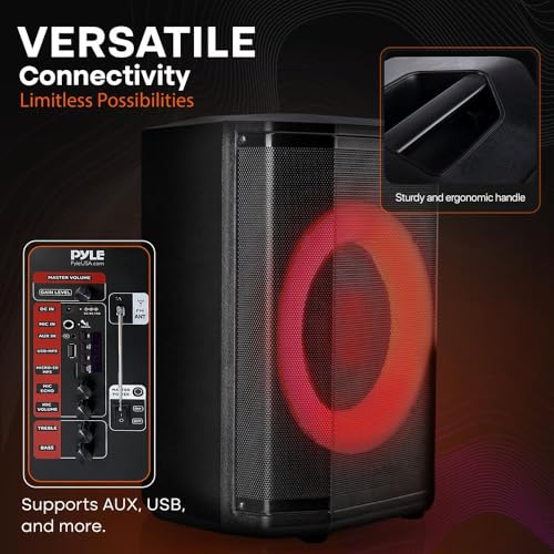 Pyle Portable Bluetooth Speaker with 8 Inch Woofer TWS Mic Input USBSDFM Radio Colorful Ring Lights 120 W Rechargeable Battery Tripod Stand Speaker Bag HiFi Sound OutdoorIndoor Use - Image 3
