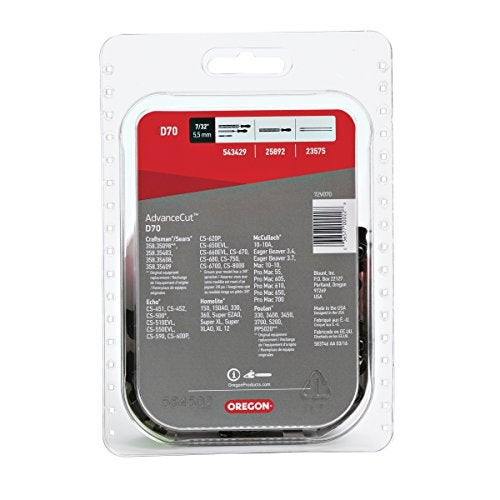 Oregon D70 AdvanceCut Chainsaw Chain for 20-Inch Bar – 70 Drive Links, Replacement Low-Kickback Chainsaw Blade, .050 Inch Gauge, 3/8 Inch Pitch, fits Several Poulan Pro & Echo Models (D70) Black - Image 2
