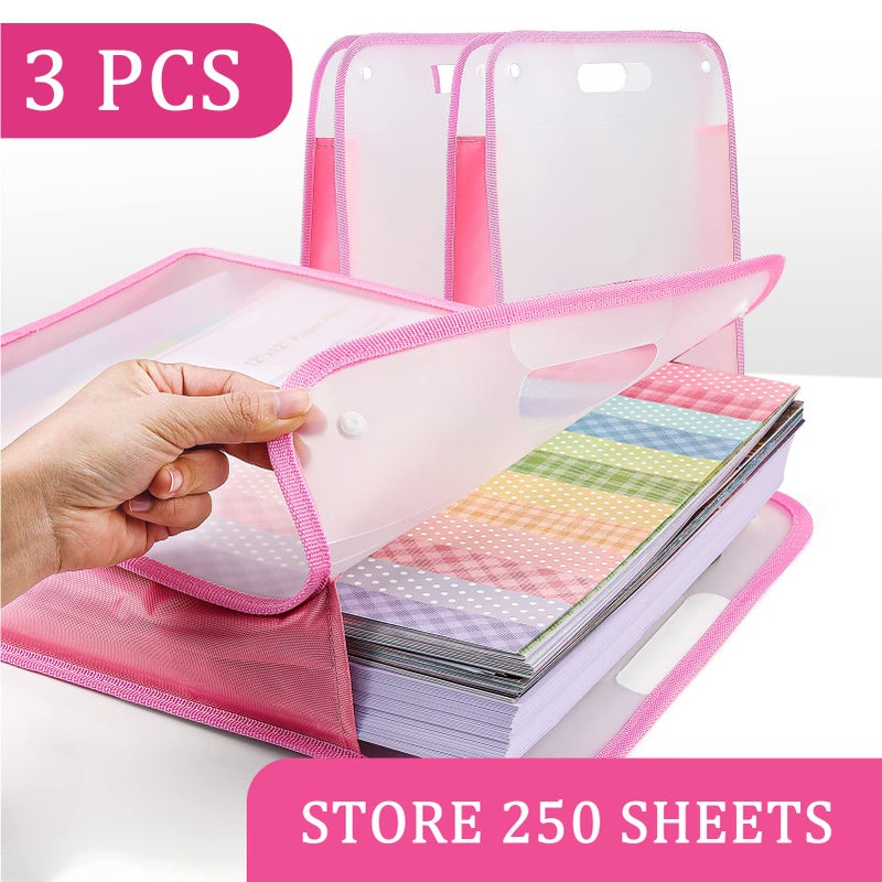 Caydo Scrapbook Paper Storage Organizer, Pink Expanding Paper Folio for 12 x 12 Sheets, Scrapbook Storage with Transparent Portable Handle for Holding Scrapbooking, Vinyl, Cardstock - Image 3