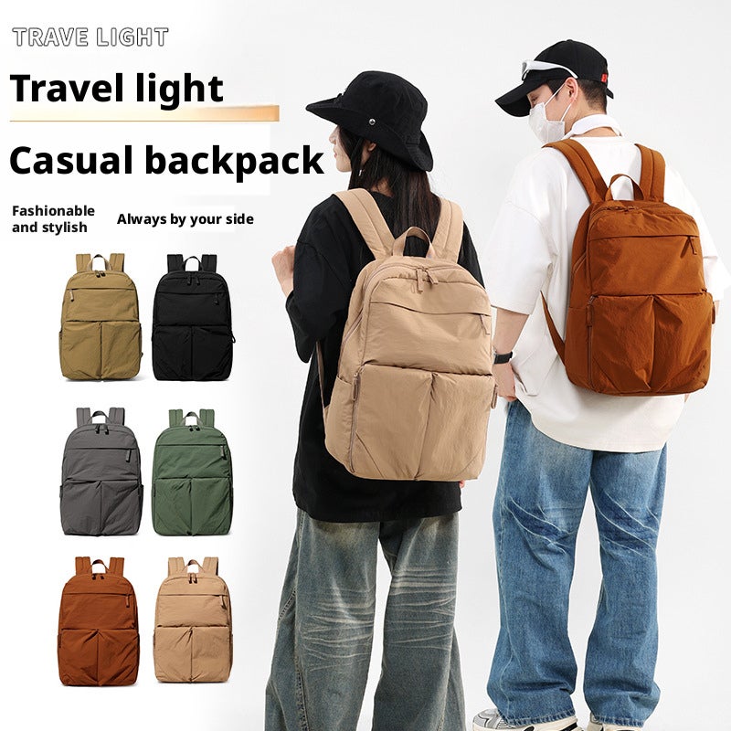 Solid Color Commuter Backpack for Men and Women, Waterproof Nylon, 14-inch Laptop - Image 1