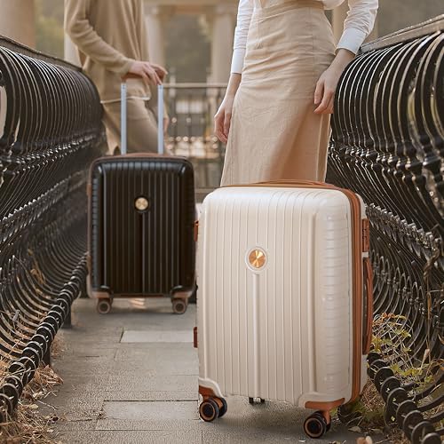 Joyway Luggage Sets 5 Piece PP Hardshell Carry on Suitcase, Travel Lightweight Carry-on with Double Spinner Wheels and TSA Lock, Beige Brown - Image 3