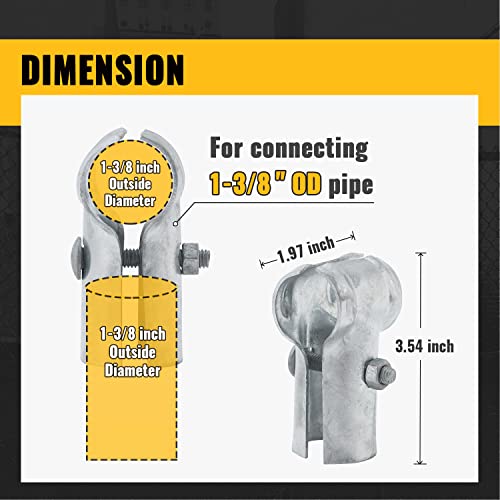 VIVIDA End Rail Clamp 1-3/8''x1-3/8'', Chain Link Fence T Clamp, Galvanized Steel End Clamp for 1-3/8'' OD Pipe, 2 PCS, Bolts & Nuts Included, Silver - Image 3