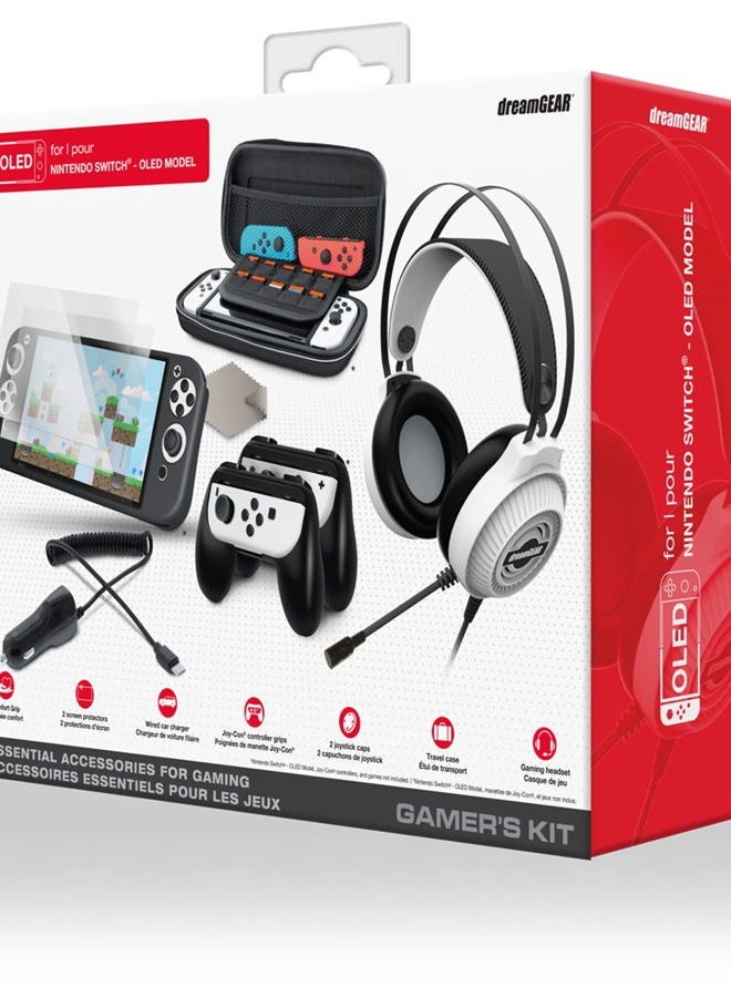 dreamGEAR طقم اللاعبين لجهاز نينتندو سويتش OLED: سماعة ألعاب سلكية مع محركات 50 مم، (2) واقيات شاشة، قبضة مريحة، حقيبة سفر لجهاز سويتش OLED، قبضات جوي-كون، وشاحن سيارة - Image 1