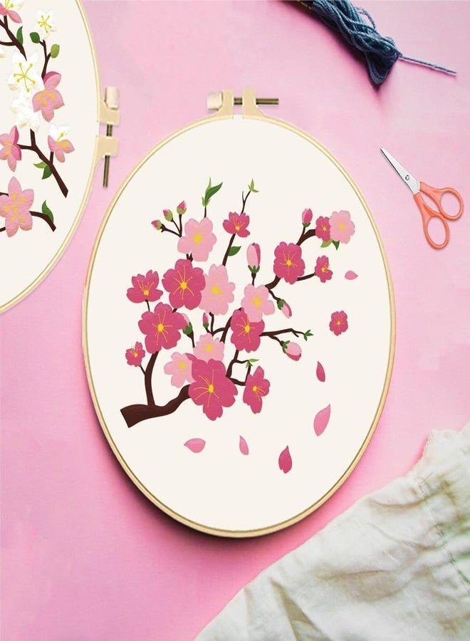 FREEBLOSS 5 Set 8'' Cherry Blossom Embroidery Kit Cross Stitch Kit with Stamped Cherry Pattern Cherry Embroidery Kit for Beginners Instructions Included Embroidery Starter Kit for Adults - Image 3