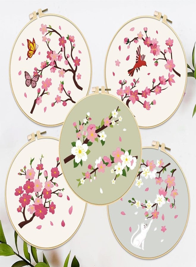 FREEBLOSS 5 Set 8'' Cherry Blossom Embroidery Kit Cross Stitch Kit with Stamped Cherry Pattern Cherry Embroidery Kit for Beginners Instructions Included Embroidery Starter Kit for Adults - Image 4