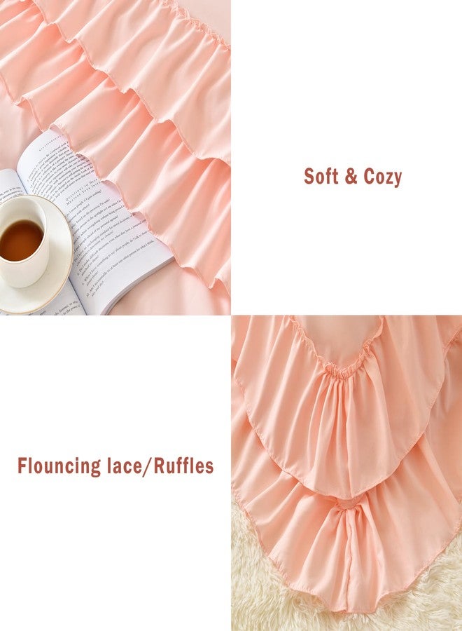 Cupocupa Blush Full Comforter Set, 3Pcs Ruffle Farmhouse Bedding Set with Comforter & Pillowcases, Soft Lightweight Fluffy Shabby Chic Comforter Set for All Season Use (Blush, F) - Image 5