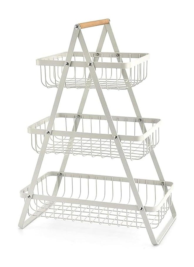 Arabest 3 Tier Fruit Basket, Fruit Basket for Kitchen Counter,Fruit Holder,Fruit Bowl with Wooden Handles, for Kitchen Storage and Restaurant Fruit Vegetable Bread Snack Storage (White)  - Image 1