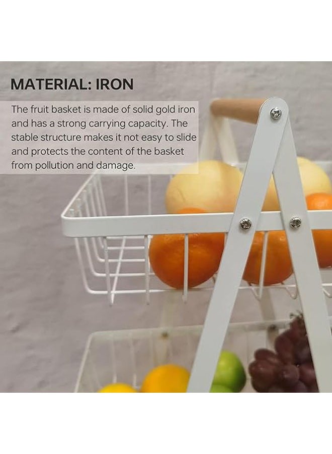 Arabest 3 Tier Fruit Basket, Fruit Basket for Kitchen Counter,Fruit Holder,Fruit Bowl with Wooden Handles, for Kitchen Storage and Restaurant Fruit Vegetable Bread Snack Storage (White)  - Image 4