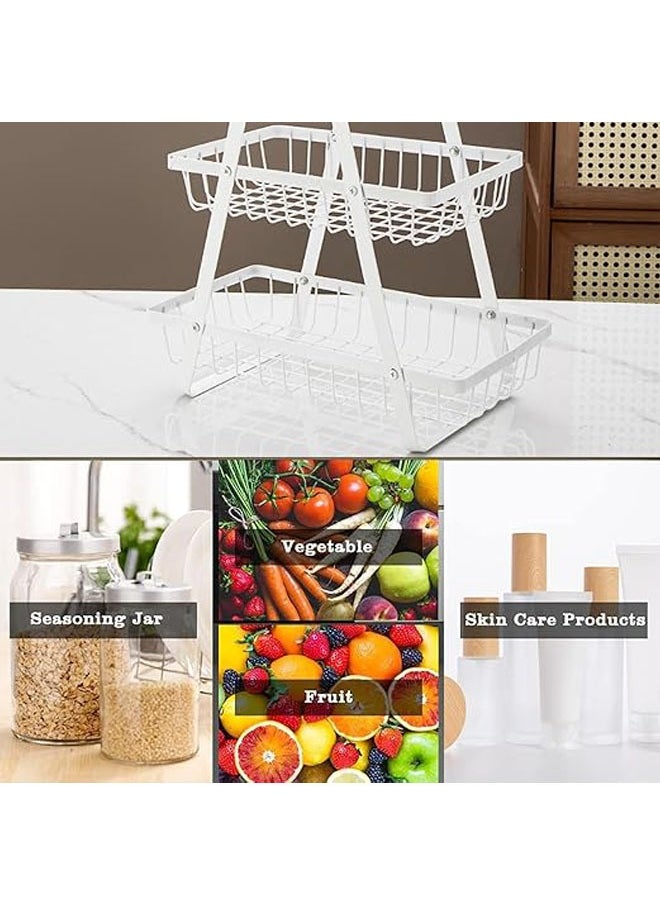 Arabest 3 Tier Fruit Basket, Fruit Basket for Kitchen Counter,Fruit Holder,Fruit Bowl with Wooden Handles, for Kitchen Storage and Restaurant Fruit Vegetable Bread Snack Storage (White)  - Image 3