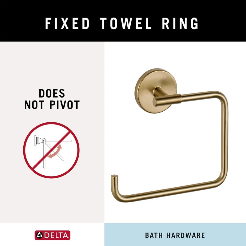 Delta Trinsic (1-Pack) Hand Towel Holder Champagne Bronze Towel Racks for Bathroom Wall Square Towel Ring Holder for Bath Towel Hanger for Kitchen, Bathroom Accessories 759460-CZ - Image 3