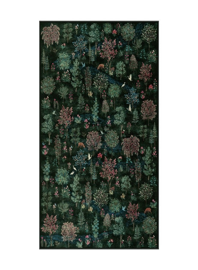 Wonnitar Forest Dark Green Rug for Living Room, Washable 5x7 Area Rugs Ultra-Thin, Boho Soft Non Slip Stain Resistant Woodland Jungle Carpet for Bedroom, Dining Room, Office - Image 2