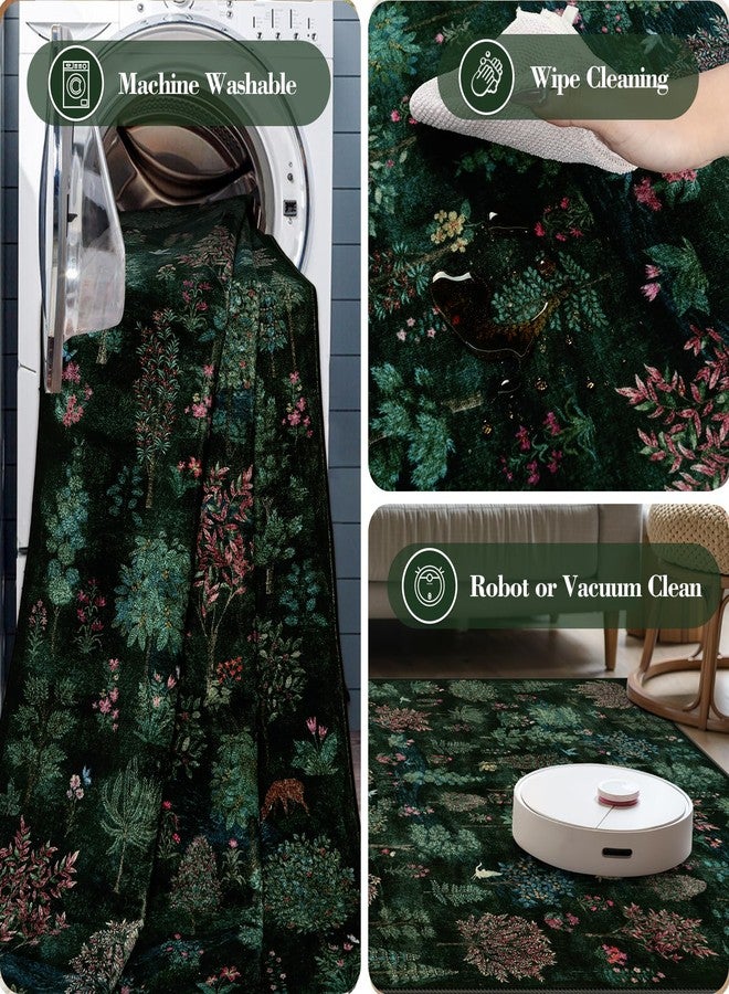 Wonnitar Forest Dark Green Rug for Living Room, Washable 5x7 Area Rugs Ultra-Thin, Boho Soft Non Slip Stain Resistant Woodland Jungle Carpet for Bedroom, Dining Room, Office - Image 5