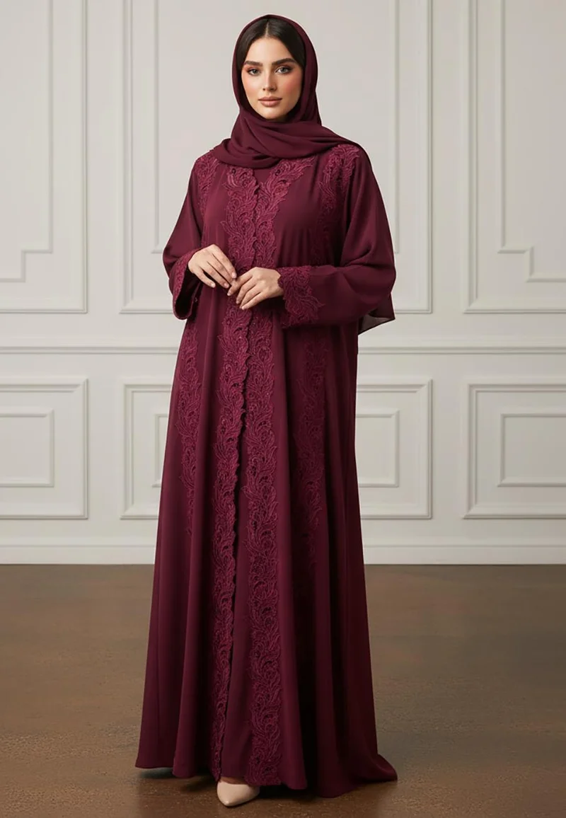 Nukhbaa Inaya Baroque Lace Abaya| Nida Fabric-908
