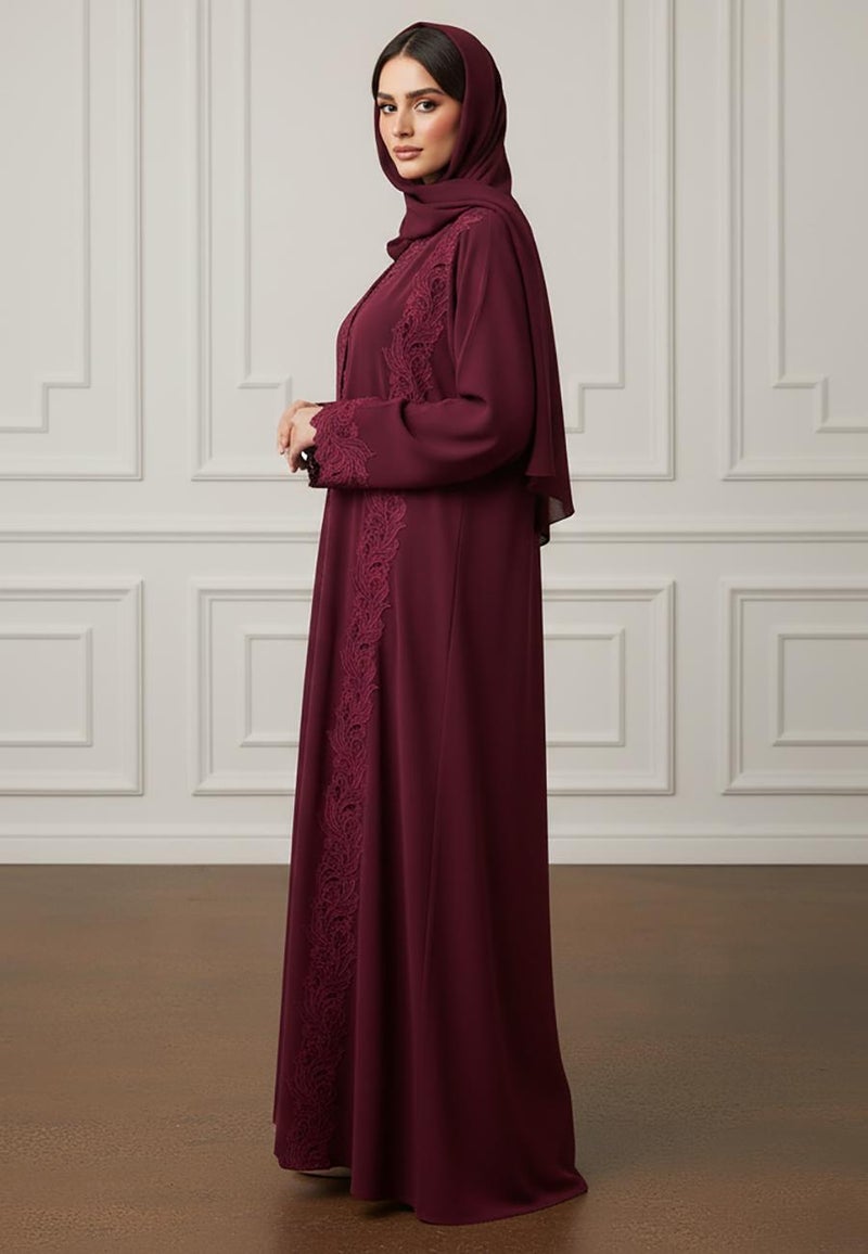 NUKHBAA Inaya Baroque Lace Abaya| Nida Fabric-908 - Image 3