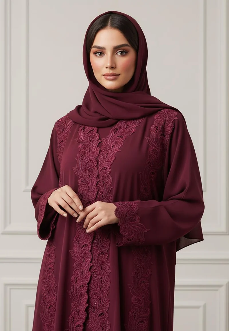 Nukhbaa Inaya Baroque Lace Abaya| Nida Fabric-908