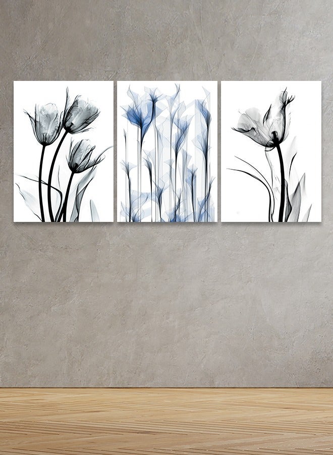 ماركتنا طقم من ثلاث لوحات كانفس على إطار خشبي بتصميم ورود - Image 1