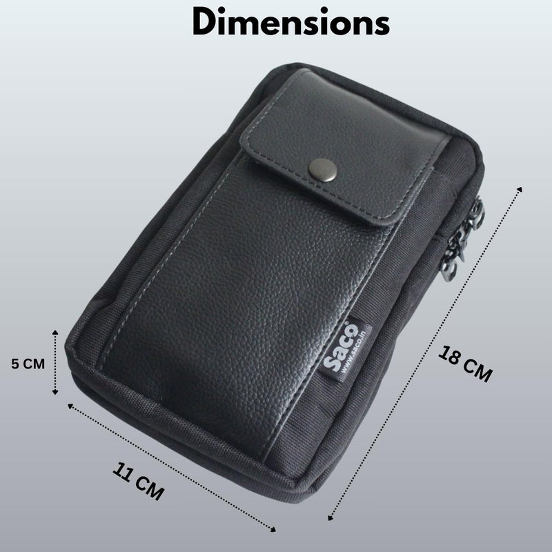 Saco حقيبة سaco النسيج النايلون المتين للهواتف المحمولة للرجال - حاملة هواتف مزدوجة مع 2 جيب بسحاب وزر ضغط، حلقة حزام ومشبك، حقيبة حزام للهواتف الذكية حتى 6.8 بوصة | حقيبة عبر الجسم وحقيبة كتف للرجال والنساء - Image 2