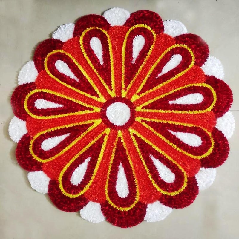 StromX Super Soft Microfiber Rangoli Door Mat for Home, Temple, Festival Rangoli Mat, Multicolor Pooja Mat, Diwali, Living Room, Kitchen, Traditional Modern Entrance Door Mat (24x24 Inch) Design15 - Image 1