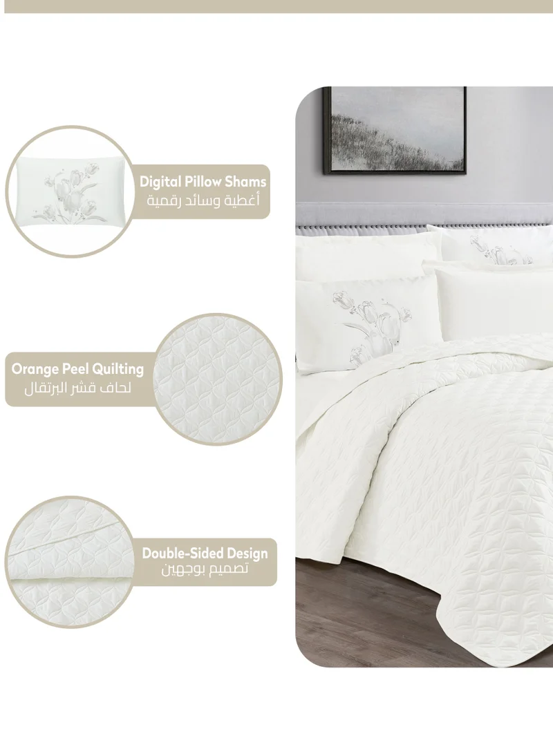 Donetella Quilt Set 3-Pcs Single Size Bed Fits(120 X 200 Cm) Reversible Quilted Coverlet Set With Matching Fitted Sheet Pillowsham And Pillowcases,Ivory