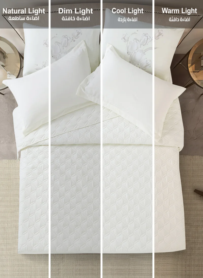 Donetella Quilt Set 3-Pcs Single Size Bed Fits(120 X 200 Cm) Reversible Quilted Coverlet Set With Matching Fitted Sheet Pillowsham And Pillowcases,Ivory