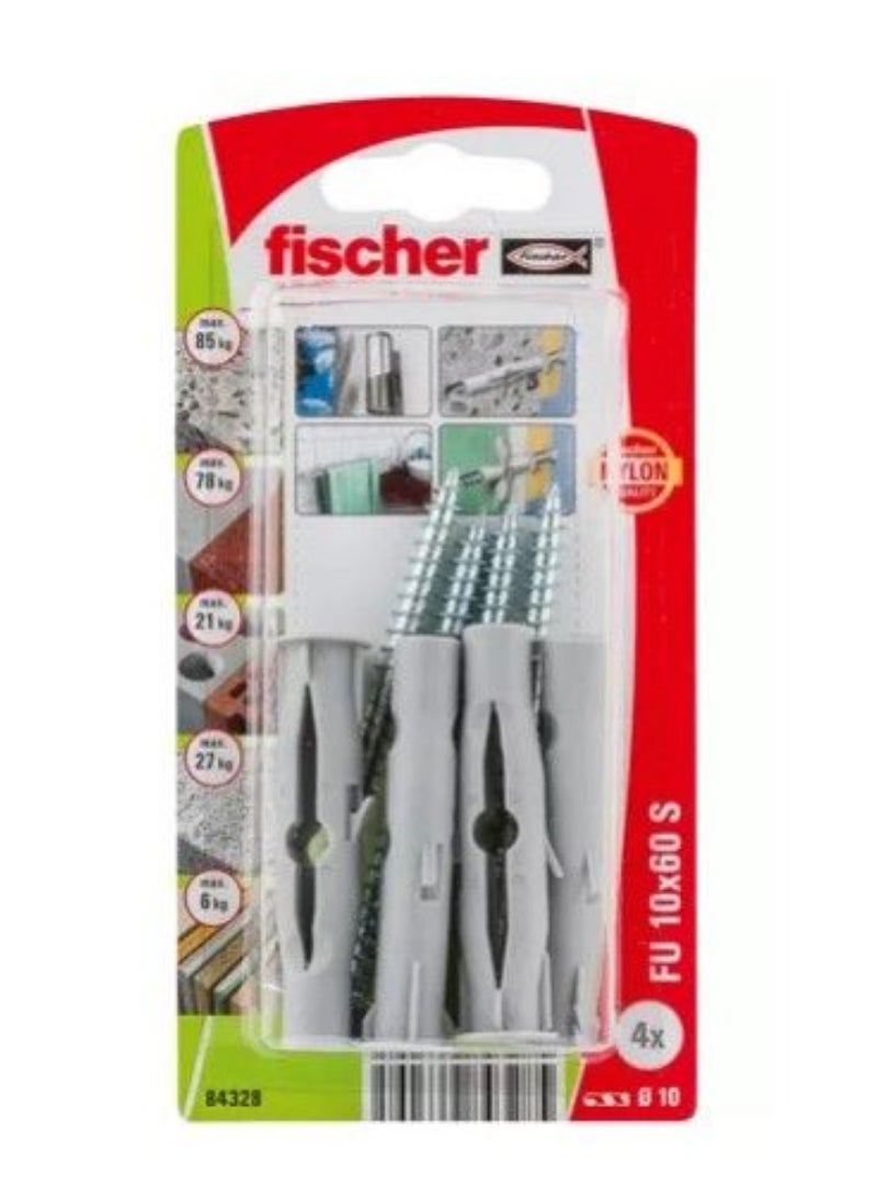 Fischer FU Plug With Screw FU 10x60 K 10Pcs 84328/53308