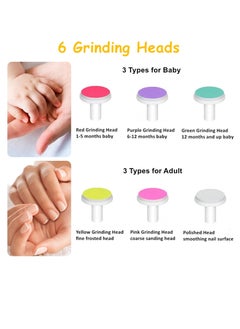 Excefore Baby Nail Trimmer, 6 Grinding Heads Baby Nail Clippers Electric, Baby Nail Trimmer Electric for Newborn Toddler, Adult Toes Fingernails, Car Trim Polish, AAA Battery Operated, White  - Image 2