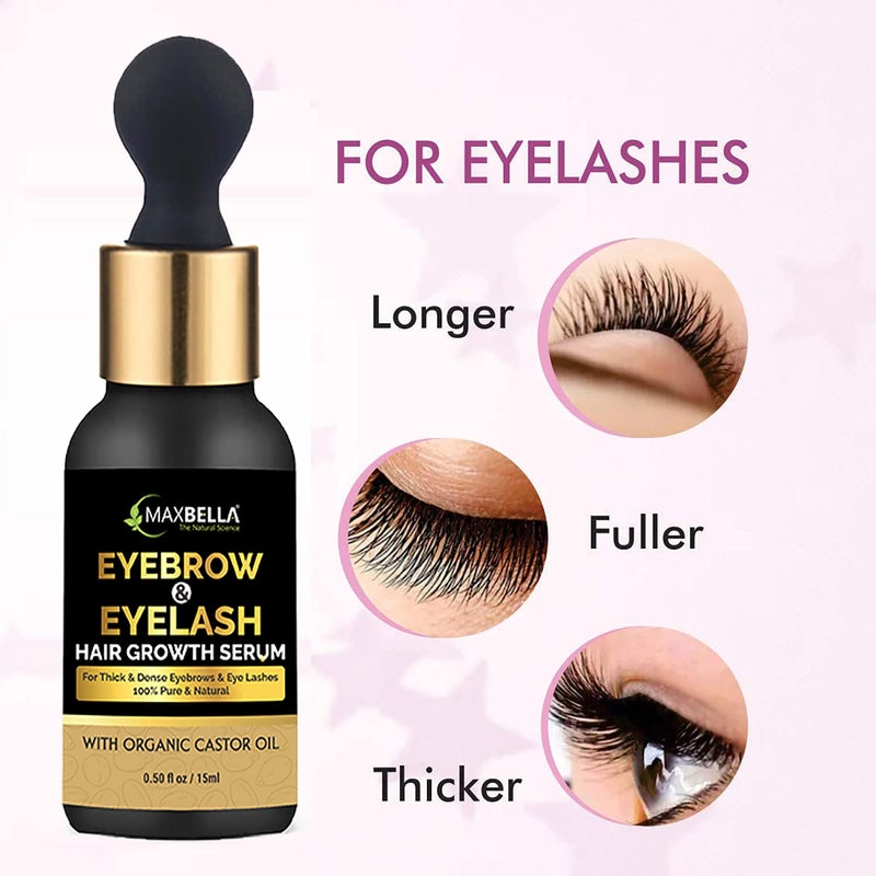 MaxBella Eyebrow  Eyelash Growth Serum with Castor Onion Oil and Vitamin E  Grow Stronger Fuller Thicker Regrowth  Eyebrow  Eyelash Enhancing Oil  15ml Pack - Image 3