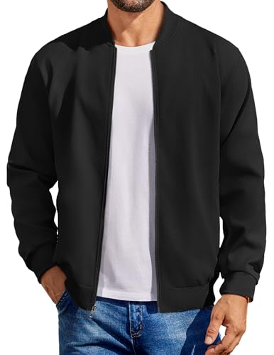 COOFANDY Mens Lightweight Bomber Style Jacket Casual Flight Varisty Softshell Coat Black, Large - Image 1