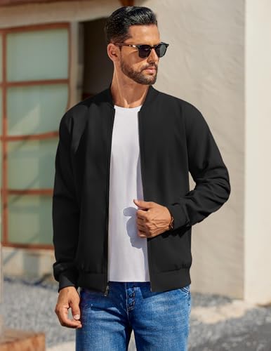 COOFANDY Mens Lightweight Bomber Style Jacket Casual Flight Varisty Softshell Coat Black, Large - Image 2