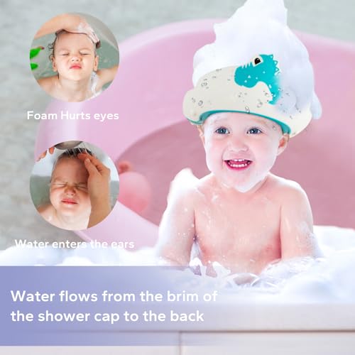 FUNUPUP Baby Shower Cap for Kids with Bath Rinse Cup, Adjustable Toddler Hair Washing Shield Hat Baby Bath Visor Shampoo Hat for Toddlers 6M-9T（Dinosaur Blue) - Image 2