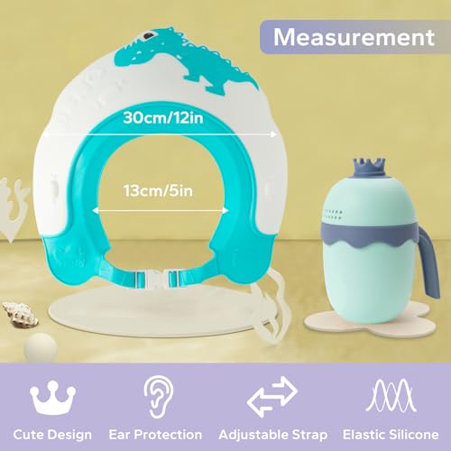FUNUPUP Baby Shower Cap for Kids with Bath Rinse Cup, Adjustable Toddler Hair Washing Shield Hat Baby Bath Visor Shampoo Hat for Toddlers 6M-9T（Dinosaur Blue) - Image 5