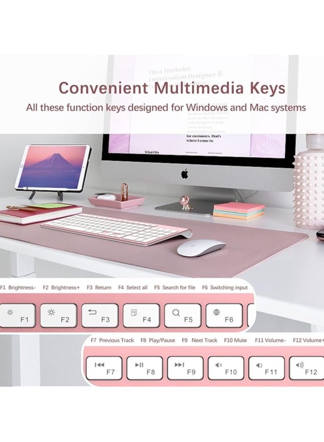 erorex Bluetooth Keyboard, Pink Wireless Keyboard with Number Pad, J Dual Mode Slim Keyboard Connects Up to 3 Devices for iMac/Mac,Mac, iPad,Laptop,Android,Windows - Image 2